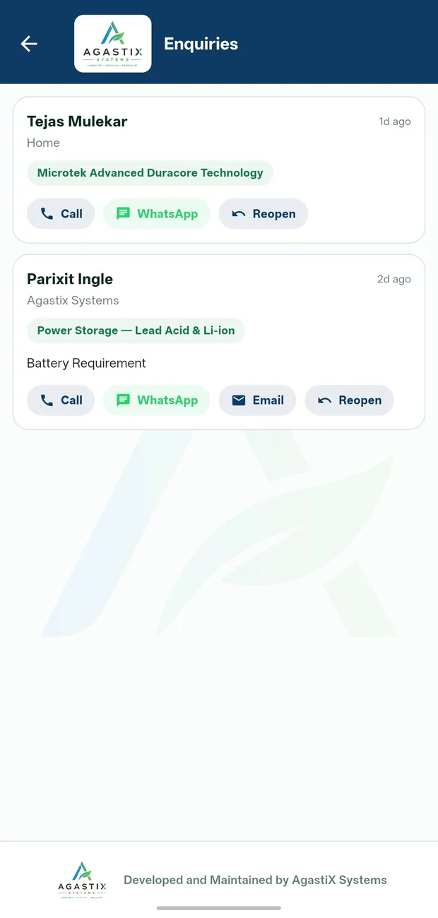 Enquiries — call, WhatsApp, close